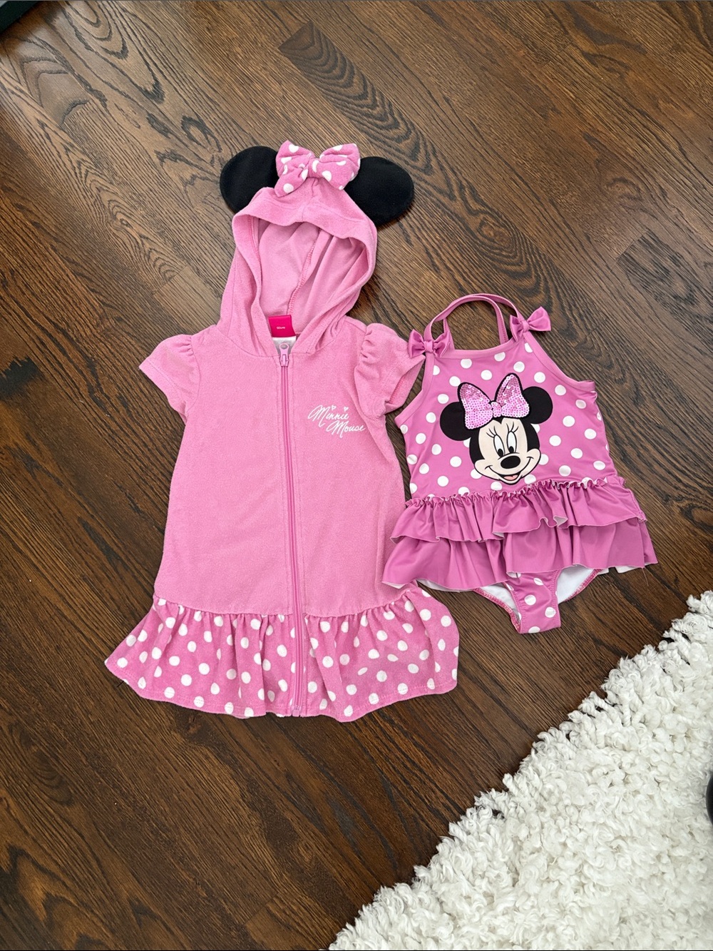 Disney Pink Hooded Terry Zip-Up with Minnie Accent & Matching Bathing Suit